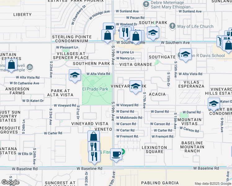map of restaurants, bars, coffee shops, grocery stores, and more near 1841 West Lydia Lane in Phoenix