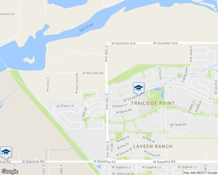 map of restaurants, bars, coffee shops, grocery stores, and more near 6414 South 74th Lane in Phoenix
