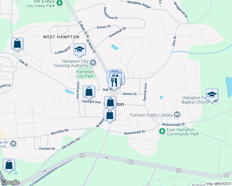 map of restaurants, bars, coffee shops, grocery stores, and more near 18 Wolf Street in Hampton