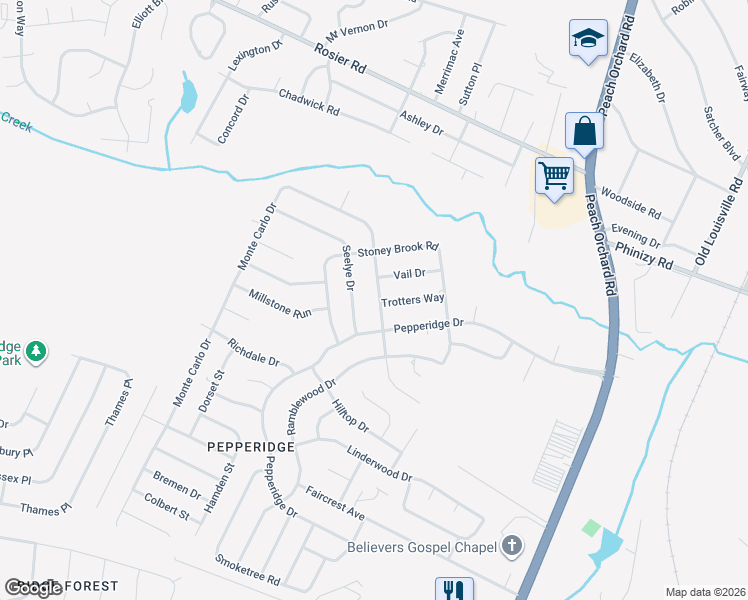 map of restaurants, bars, coffee shops, grocery stores, and more near 3535 Monte Carlo Drive in Augusta