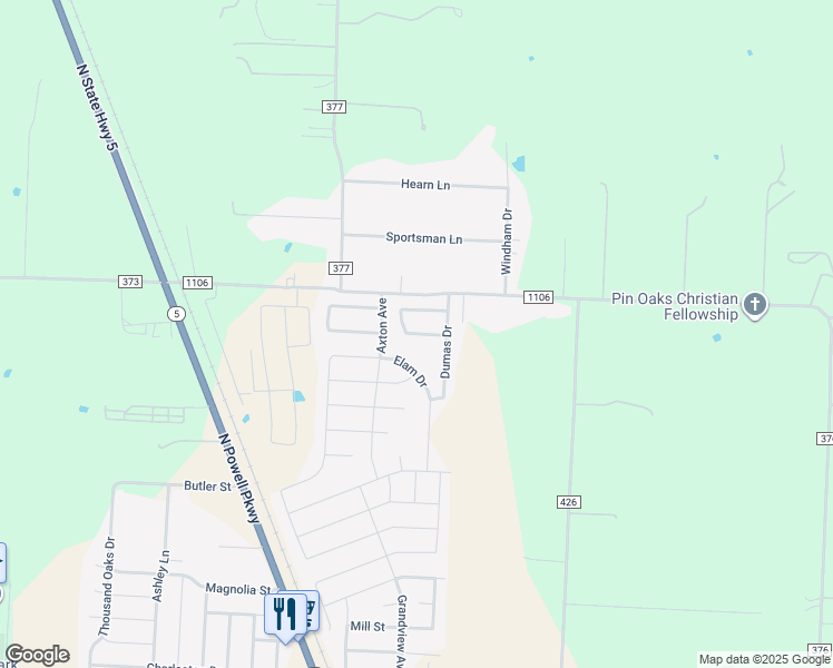 map of restaurants, bars, coffee shops, grocery stores, and more near Vernon Street in Anna