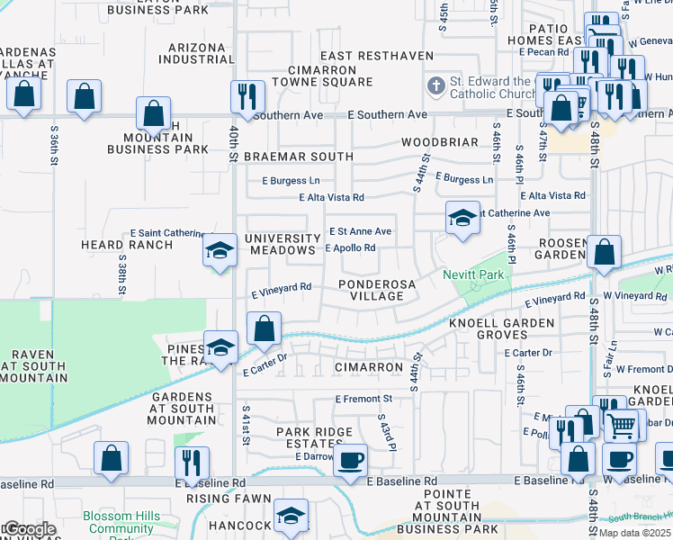 map of restaurants, bars, coffee shops, grocery stores, and more near 6615 South 42nd Place in Phoenix