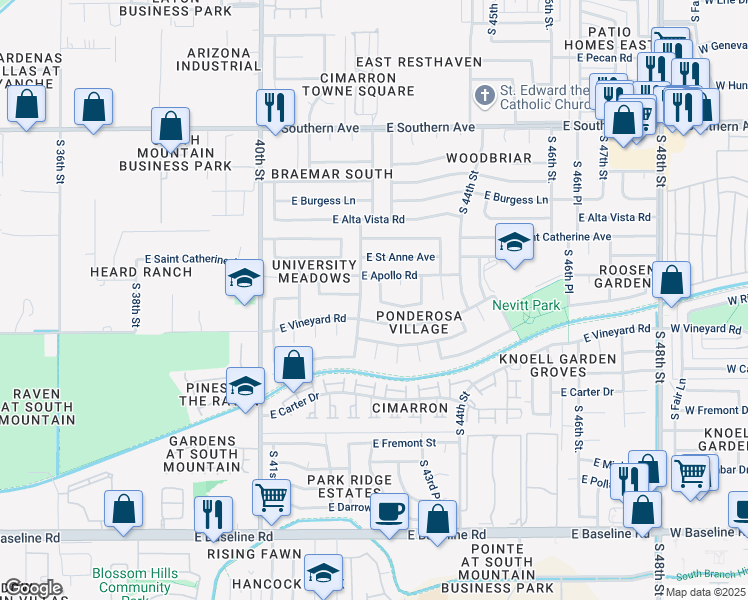 map of restaurants, bars, coffee shops, grocery stores, and more near 6615 South 42nd Place in Phoenix