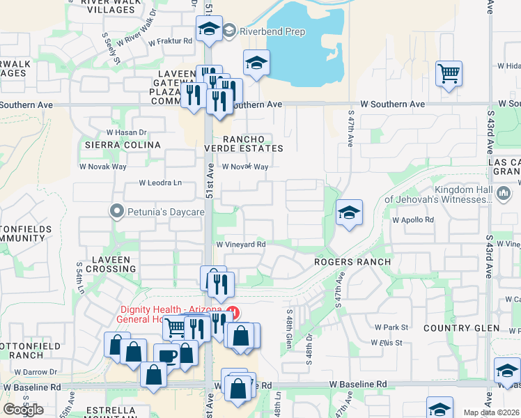 map of restaurants, bars, coffee shops, grocery stores, and more near 4932 West Saint Anne Avenue in Phoenix