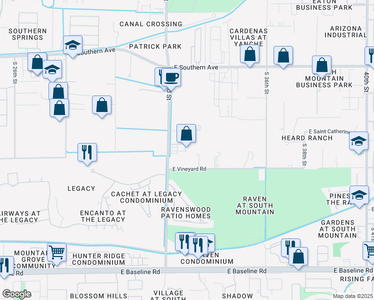 map of restaurants, bars, coffee shops, grocery stores, and more near 6623 South 32nd Street in Phoenix