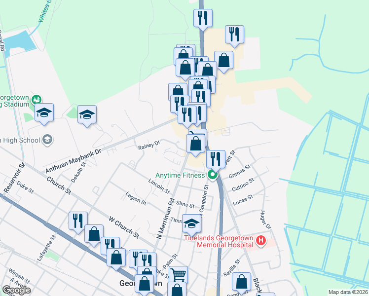 map of restaurants, bars, coffee shops, grocery stores, and more near 1201 North Merriman Road in Georgetown
