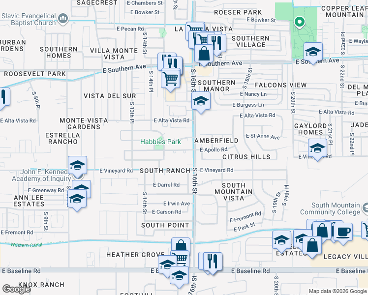 map of restaurants, bars, coffee shops, grocery stores, and more near 1528 East Apollo Road in Phoenix