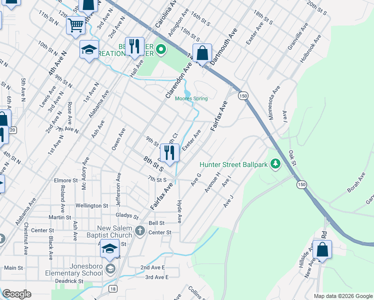 map of restaurants, bars, coffee shops, grocery stores, and more near 916 Exeter Avenue in Bessemer