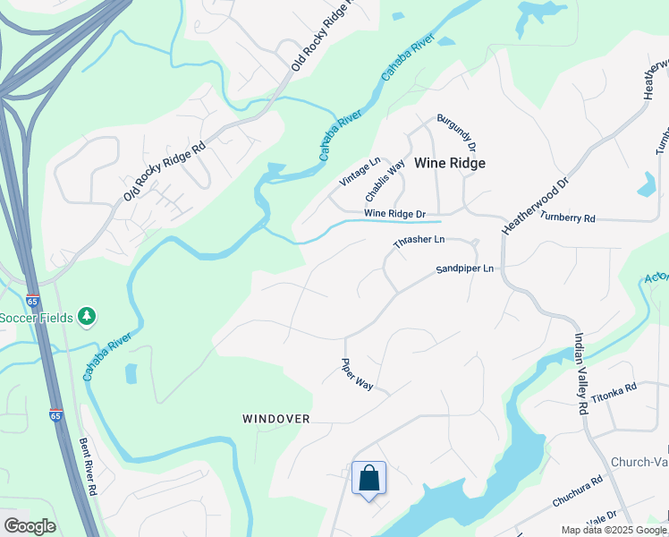 map of restaurants, bars, coffee shops, grocery stores, and more near 5345 Riverbend Trail in Birmingham