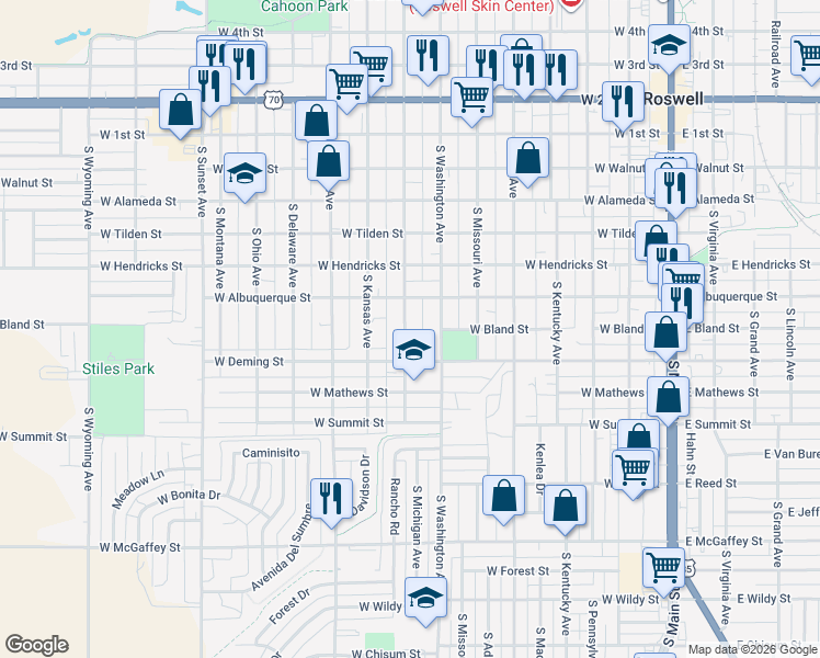 map of restaurants, bars, coffee shops, grocery stores, and more near 615 South Michigan Avenue in Roswell