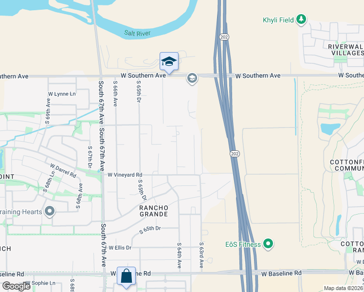 map of restaurants, bars, coffee shops, grocery stores, and more near 6433 South 64th Avenue in Maricopa County