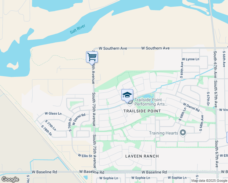 map of restaurants, bars, coffee shops, grocery stores, and more near 6411 South 73rd Drive in Phoenix