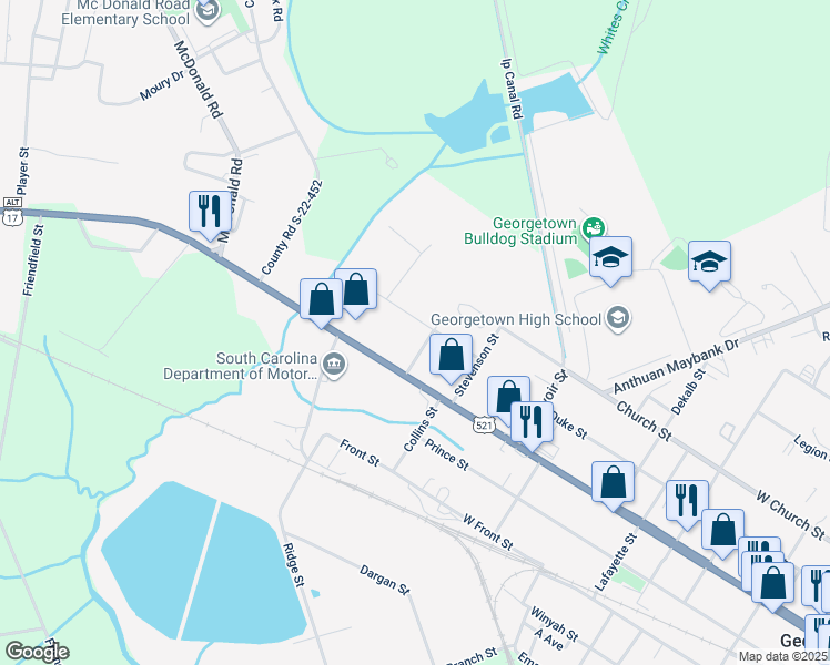 map of restaurants, bars, coffee shops, grocery stores, and more near 2905 Whites Bridge Drive in Georgetown