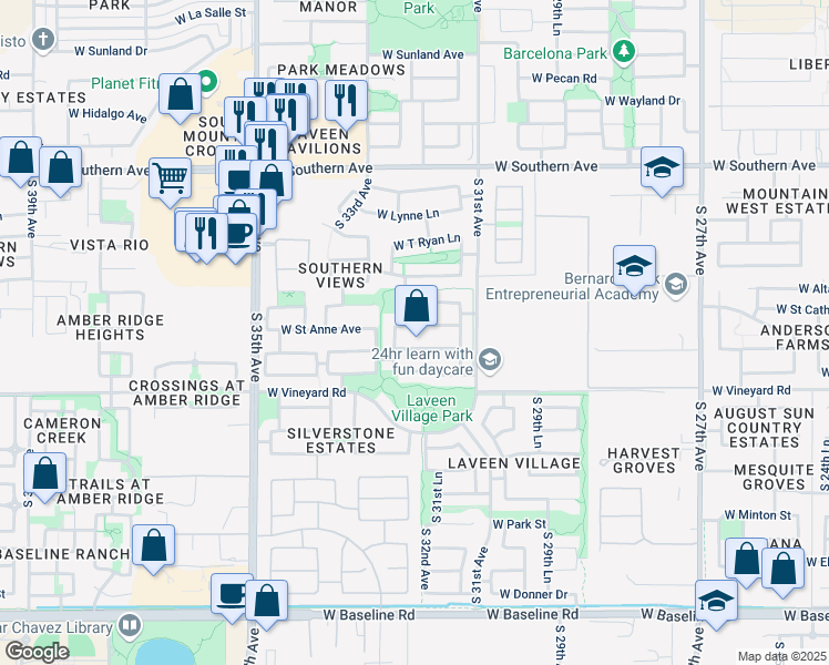 map of restaurants, bars, coffee shops, grocery stores, and more near 3225 West Saint Anne Avenue in Phoenix