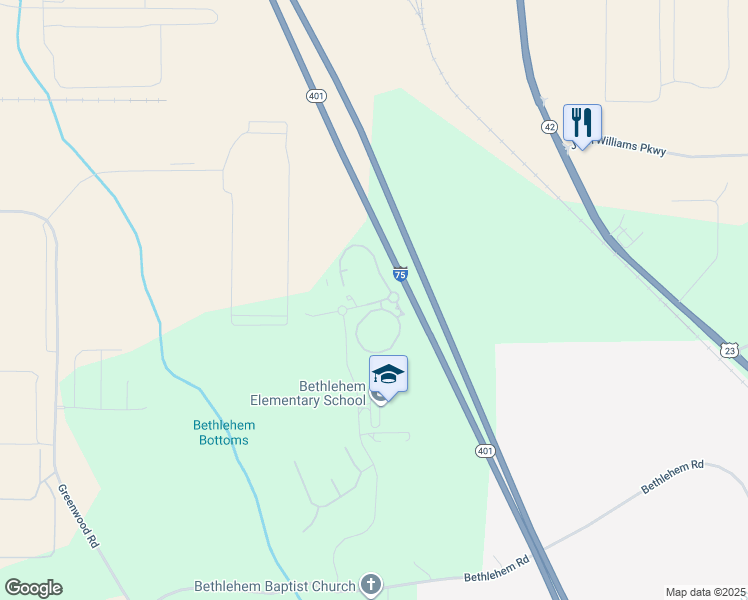map of restaurants, bars, coffee shops, grocery stores, and more near 1103 Granada Trail in Locust Grove