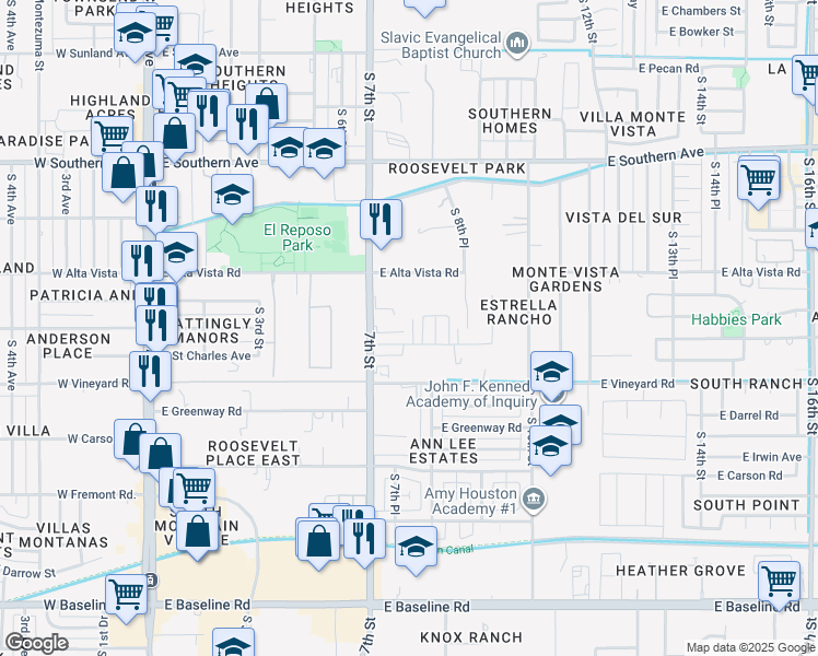 map of restaurants, bars, coffee shops, grocery stores, and more near 728 East Apollo Road in Phoenix