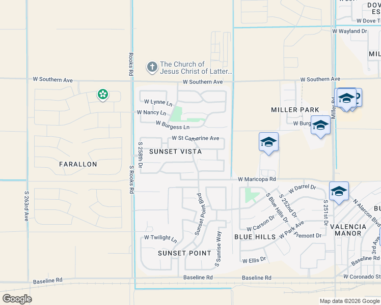 map of restaurants, bars, coffee shops, grocery stores, and more near 25671 W Street James Avenue in Buckeye