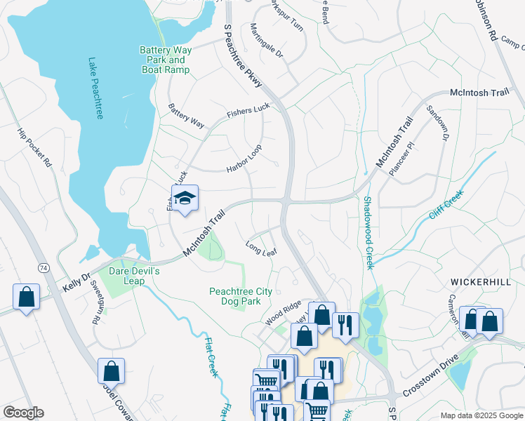 map of restaurants, bars, coffee shops, grocery stores, and more near 209 1st Leaf in Peachtree City