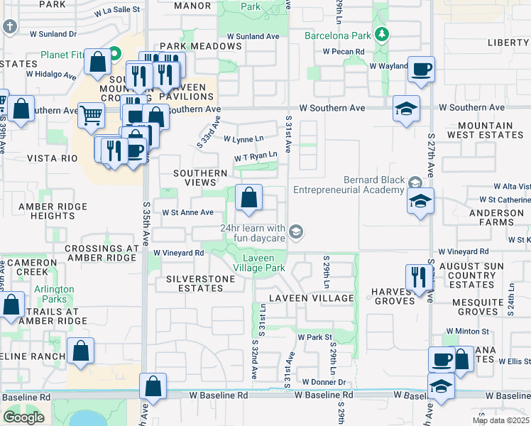 map of restaurants, bars, coffee shops, grocery stores, and more near 3129 West Saint Anne Avenue in Phoenix