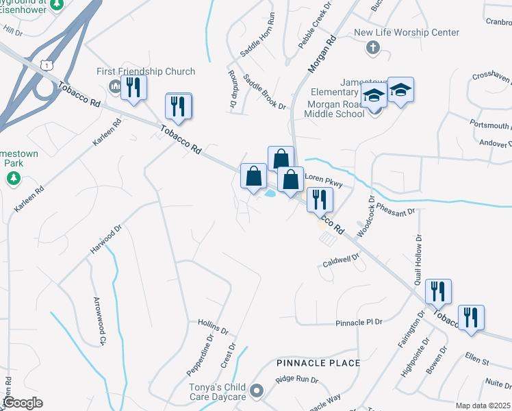 map of restaurants, bars, coffee shops, grocery stores, and more near 209 Longmeadow Lane in Hephzibah