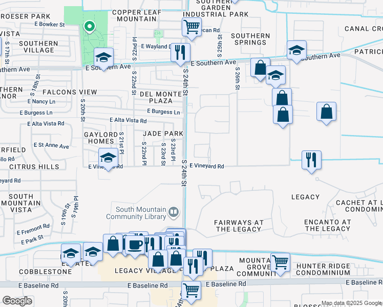 map of restaurants, bars, coffee shops, grocery stores, and more near 6619 South 24th Street in Phoenix