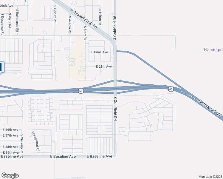 map of restaurants, bars, coffee shops, grocery stores, and more near Superstition Freeway in Apache Junction