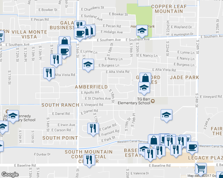 map of restaurants, bars, coffee shops, grocery stores, and more near 6601 South 18th Street in Phoenix