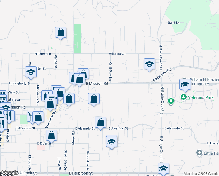 map of restaurants, bars, coffee shops, grocery stores, and more near 1331 East Mission Road in Fallbrook