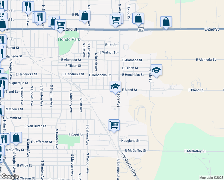 map of restaurants, bars, coffee shops, grocery stores, and more near 1208 East Bland Street in Roswell