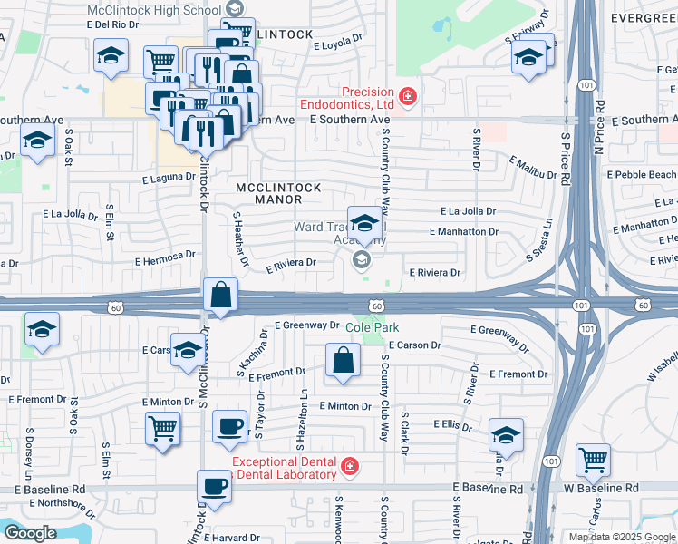 map of restaurants, bars, coffee shops, grocery stores, and more near 4013 South Hazelton Lane in Tempe