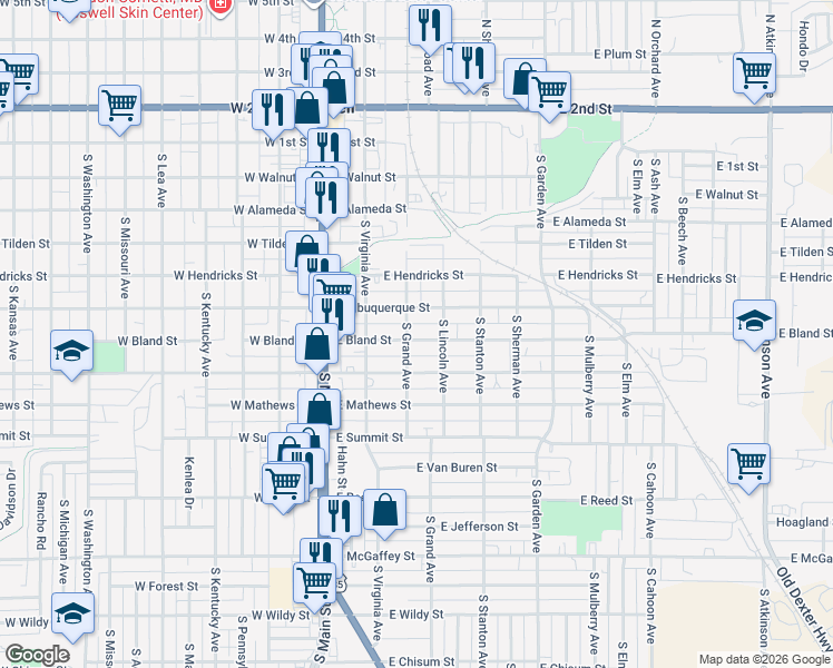 map of restaurants, bars, coffee shops, grocery stores, and more near 303 East Bland Street in Roswell