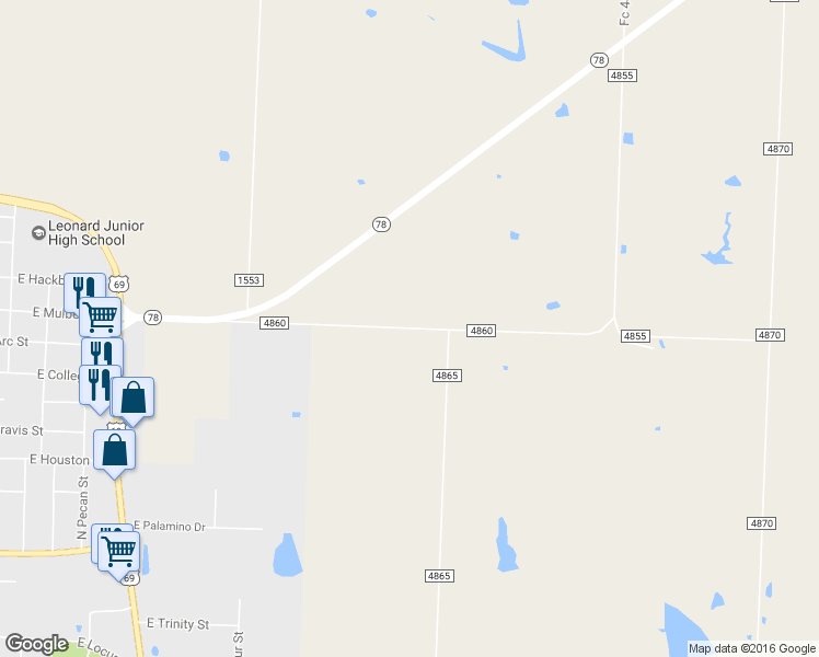 map of restaurants, bars, coffee shops, grocery stores, and more near Fc 4860 in Leonard
