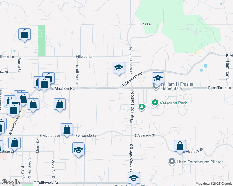 map of restaurants, bars, coffee shops, grocery stores, and more near 1571 East Mission Road in Fallbrook