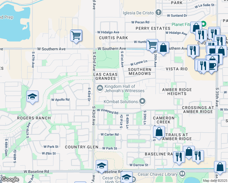 map of restaurants, bars, coffee shops, grocery stores, and more near 4121 West Lydia Lane in Phoenix