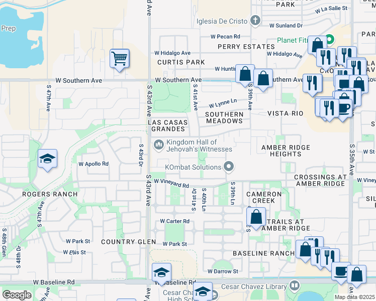 map of restaurants, bars, coffee shops, grocery stores, and more near 4121 West Lydia Lane in Phoenix