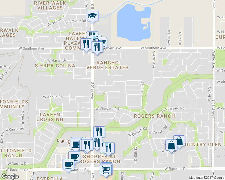 map of restaurants, bars, coffee shops, grocery stores, and more near 4932 West Saint Anne Avenue in Phoenix