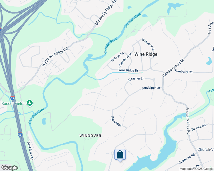 map of restaurants, bars, coffee shops, grocery stores, and more near 5345 Riverbend Trail in Birmingham