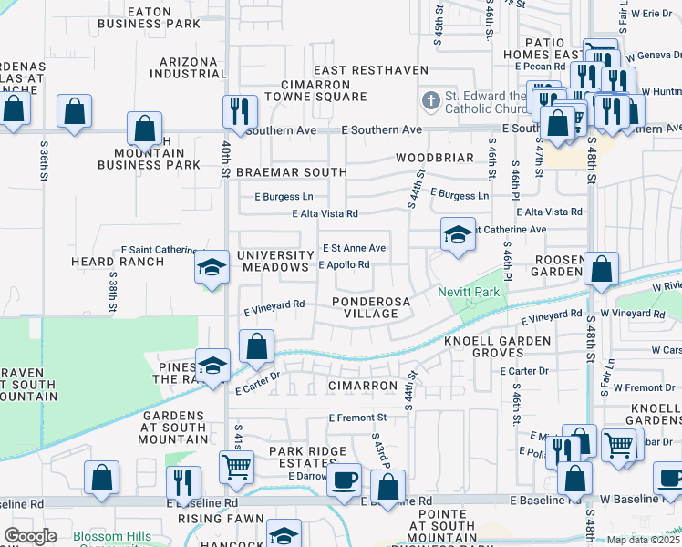 map of restaurants, bars, coffee shops, grocery stores, and more near 6615 South 42nd Place in Phoenix