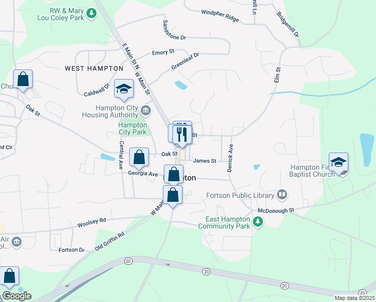 map of restaurants, bars, coffee shops, grocery stores, and more near 18 Wolf Street in Hampton