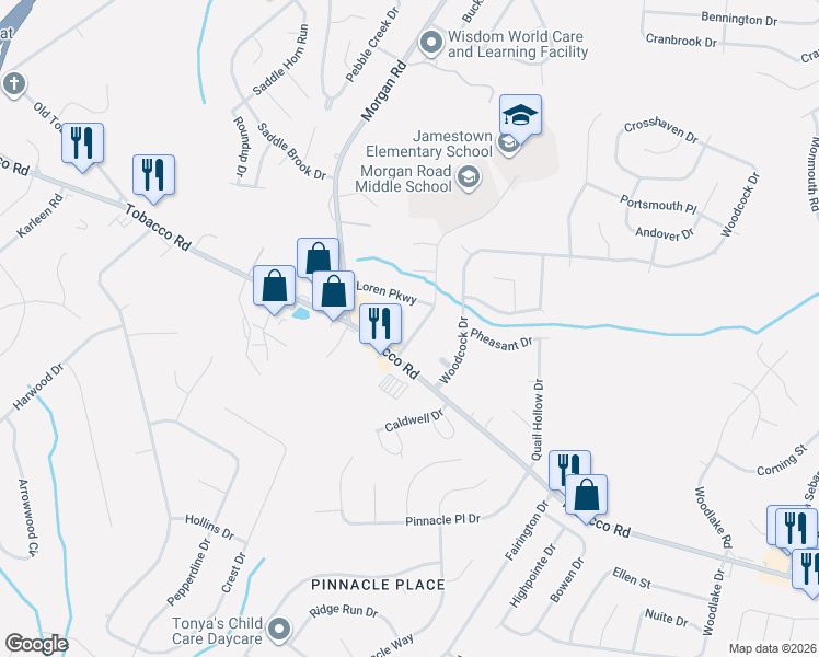 map of restaurants, bars, coffee shops, grocery stores, and more near 3611 Hiers Boulevard in Hephzibah