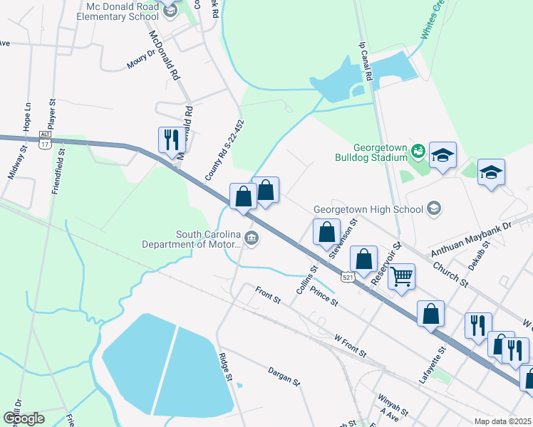 map of restaurants, bars, coffee shops, grocery stores, and more near 2928 Highmarket Street in Georgetown