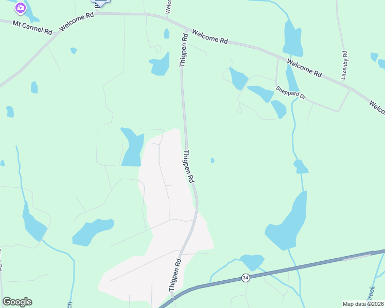 map of restaurants, bars, coffee shops, grocery stores, and more near 361 Thigpen Road in Newnan