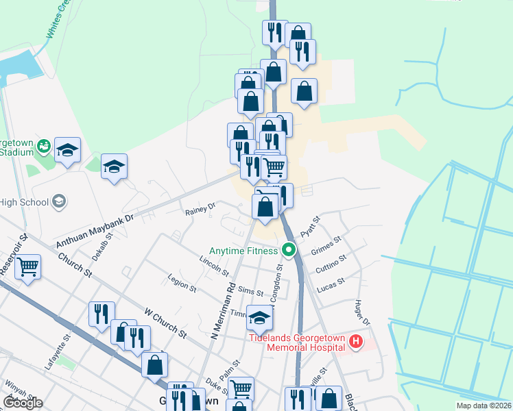 map of restaurants, bars, coffee shops, grocery stores, and more near 1201 North Merriman Road in Georgetown