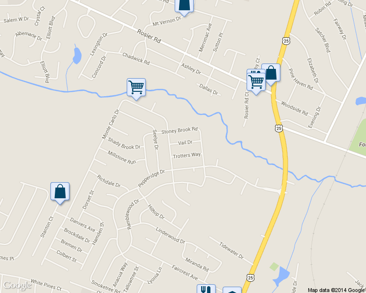 map of restaurants, bars, coffee shops, grocery stores, and more near 2112 Vail Drive in Augusta