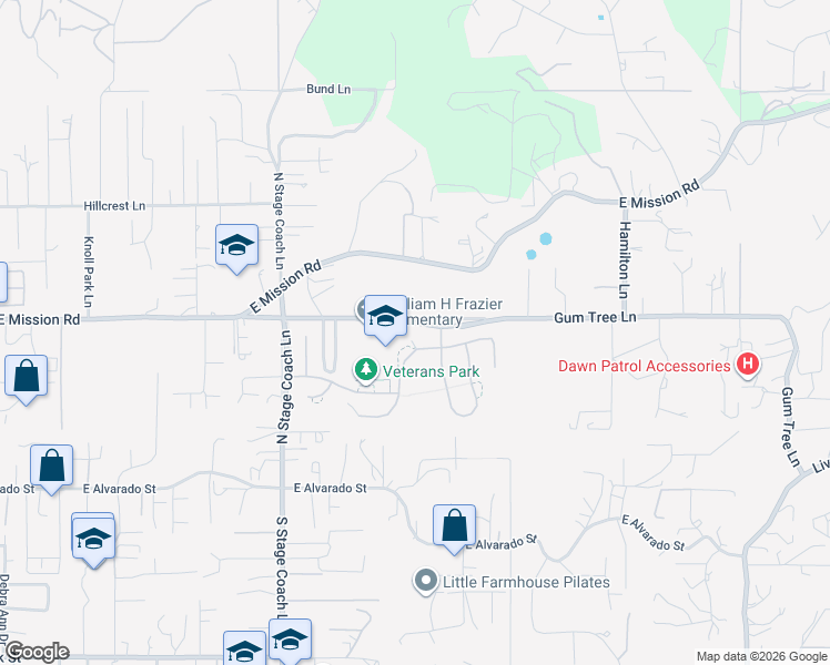 map of restaurants, bars, coffee shops, grocery stores, and more near 321 William Pittenger Place in Fallbrook