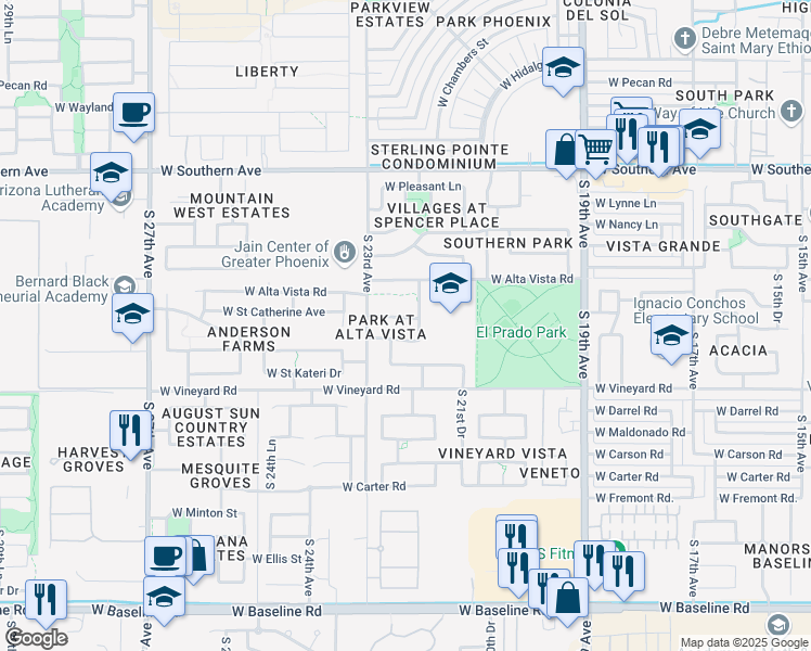 map of restaurants, bars, coffee shops, grocery stores, and more near 2209 West Saint Catherine Avenue in Phoenix