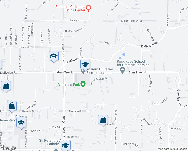 map of restaurants, bars, coffee shops, grocery stores, and more near 321 William Pittenger Place in Fallbrook