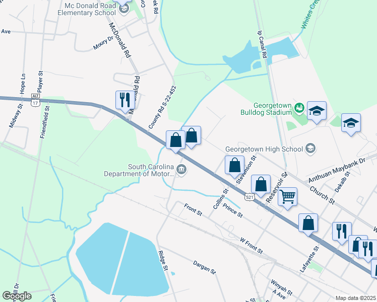 map of restaurants, bars, coffee shops, grocery stores, and more near 2928 Highmarket Street in Georgetown