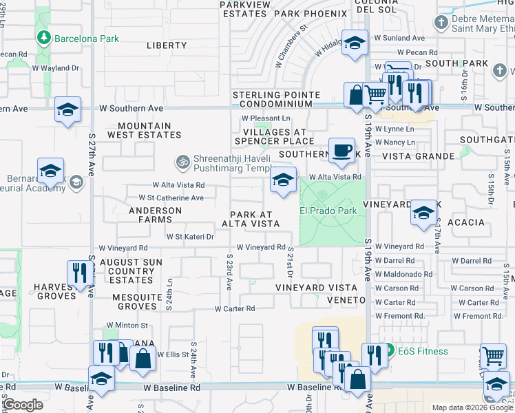 map of restaurants, bars, coffee shops, grocery stores, and more near 6513 South 22nd Avenue in Phoenix