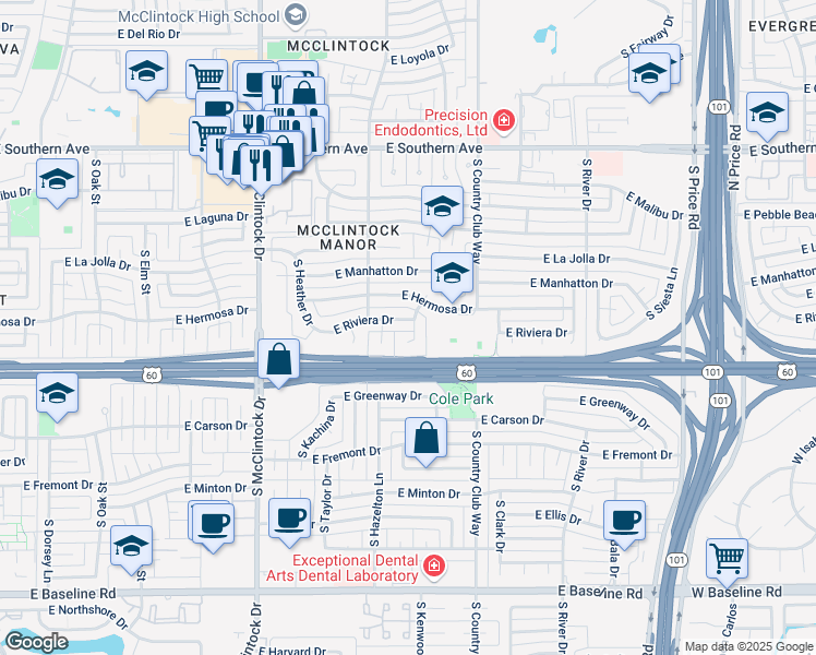 map of restaurants, bars, coffee shops, grocery stores, and more near 4013 South Hazelton Lane in Tempe